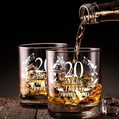 Vista 4 de Perfectinsoy Juego de regalo de cristal de whisky de 20 años, regalo de boda para mamá, papá, abuelos, alma gemela, pareja, regalos de 20 años