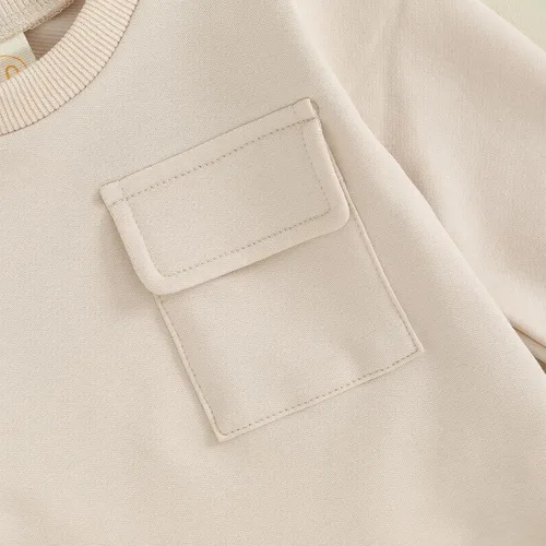 Vista 4 de Kuriozud Conjunto de 2 piezas de sudadera con cuello redondo y pantalones deportivos para niños pequeños para otoño e invierno