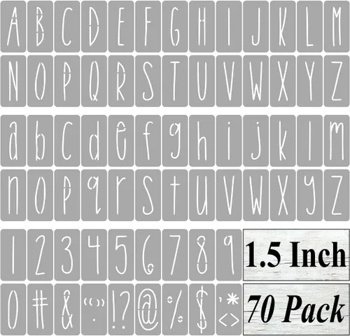 Vista 13 de Plantillas de letras del alfabeto de 1 pulgada para pintar, paquete de 70 plantillas de letras y números con letreros para pintar sobre madera