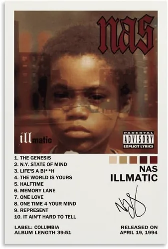 Vista 14 de Illmatic - Póster en lienzo para decoración de dormitorio, 08 x 12 pulgadas Estilo de marco