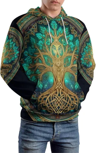 Vista 3 de GLUDEAR Sudadera con capucha para hombre Vikings Tattoo Norse Mythology Graphic 3D Print