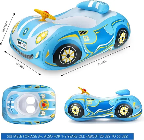 Vista 4 de Flotador de piscina para bebé, diseño de coche de policía, flotadores inflables para niños pequeños de 1 a 3 años, flotadores de piscina para niños