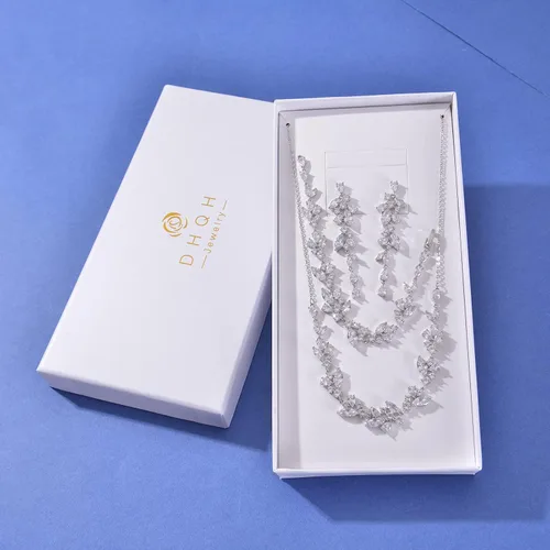 Vista 7 de DHQH Juego de 3 piezas de joyería de novia de circonita cúbica para boda collar de cristal aretes colgantes pulseras para mujeres regalos de joyería