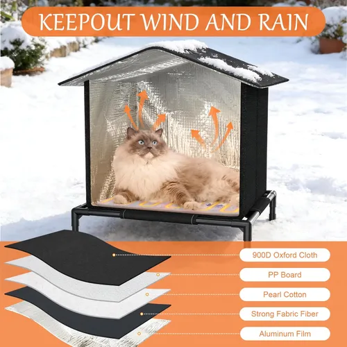 Vista 3 de Casa para gatos climatizada para exteriores para invierno, refugio para gatos extremadamente aislado y resistente a la intemperie con puerta