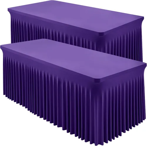 Vista 9 de Paquete de 2 manteles color azul bebé para mesa rectangular de 4 pies, manteles de elastano elásticos de 4 pies, falda blanca rectangular para baby