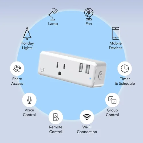 Vista 2 de Geeni Switch + Charge Multi Port Smart Wi-Fi Plug con 2 puertos USB, salida de ahorro de energía con control de aplicación, compatible con Alexa