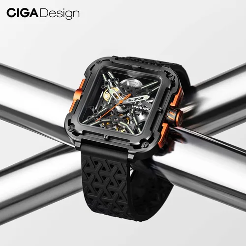 Vista 9 de CIGA Design Mechanical Automatic Watch X Series SUV Inspired Anti-Shock Design Sapphire Crystal Analog Skeleton Watches with Silicone and Nylon