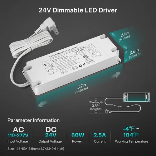 Vista 2 de Controlador LED regulable 5 en 1 de 24V 60W, transformador regulable de 24V