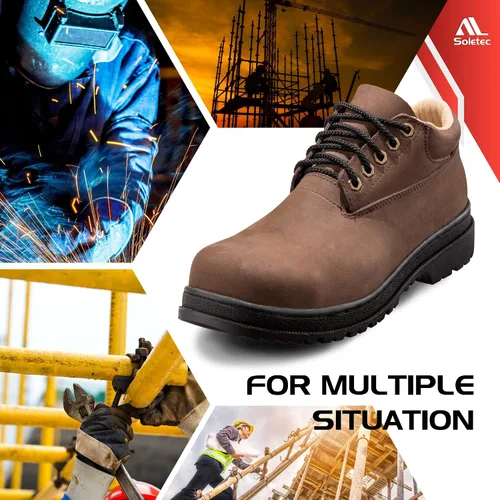 Vista 7 de Soletec Zapatos de trabajo industriales de seguridad con punta de acero, cuero nobuck auténtico, antideslizante, plantilla a prueba de balas