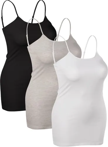 Vista 208 de Emmalise Camisola larga casual básica para mujer, con tirantes ajustables, top en capas
