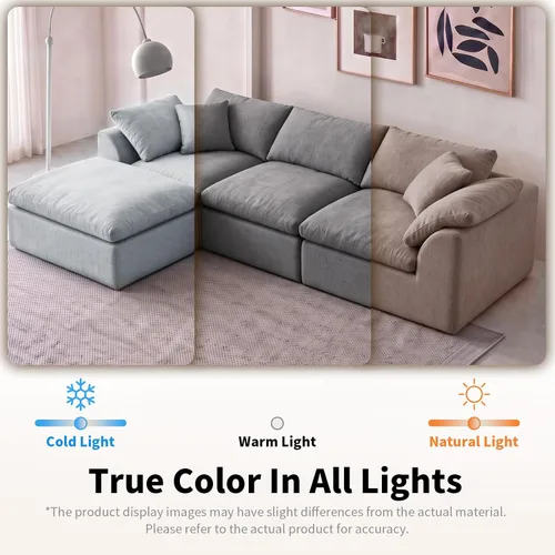 Vista 11 de Sofá seccional de nube sin hueso de 110 pulgadas para sala de estar, sofá modular en forma de L de gran tamaño con otomana, sofá seccional de Gris
