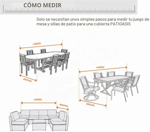 Vista 2 de Funda para Juego de Mesa y Sillas de Patio Rectangular 109" de Largo, Fundas Impermeables para Muebles de Exterior 600D, Duraderas, Resistente a