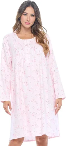Vista 7 de Casual Nights Camisón de franela con flores de manga larga para mujer Azul