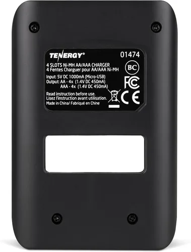 Vista 8 de Tenergy TN474U Cargador de batería NiMH/NiCD de 4 bahías con pantalla LCD y entrada USB, cargador portátil para baterías AA/AAA NiMH y NiCD