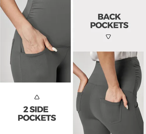 Vista 4 de Ewedoos Pantalones de maternidad pantalones de trabajo laterales fruncidos con bolsillos sobre el vientre, pantalones de vestir de embarazo