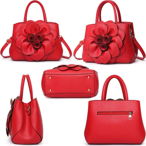 Vista 4 de Cayla Bolsos de mano florales 3D para mujer, bolso de mano con asa superior, de piel sintética, bolso de hombro, bandolera, bolso de noche para mujer