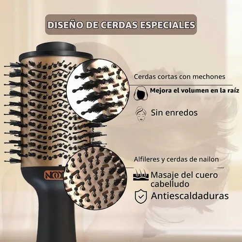 Vista 4 de NOOR Cepillo secador de pelo caliente 4 en 1, control de encrespamiento, cepillo secador de pelo, cepillo secador de pelo, cepillo para secar