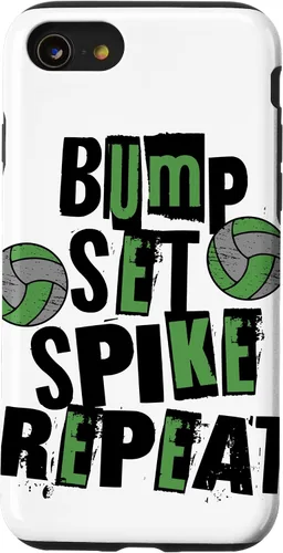 Vista 13 de iPhone 15 Parents Girls Volleyball Bump Set Spike Repeat Green & Black Case