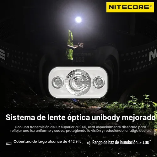 Vista 3 de Nitecore NU33 700 Lumen Aluminio Faro Triple Fuentes de Luz USB-C Recargable Faro Etiqueta