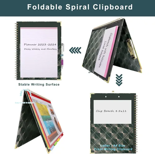 Vista 4 de Portapapeles Portafolio con Bloc de Notas Recargable, Carpeta de Portapapeles de Tapa Dura en Espiral, 5 Separadores, Portapapeles de Almacenamiento