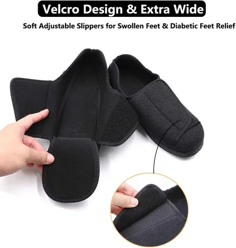 Vista 2 de Zapatillas de recuperación diabética extra anchas ajustables para hombre, artritis, edema, pies hinchados, calzado para interiores y exteriores