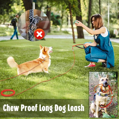Vista 9 de Correa de cable resistente para perros grandes Reflective Dog Leads for Yard 10/15/20/30/50Ft Outdoor Dog Runner Tether Chain for Outside Camping