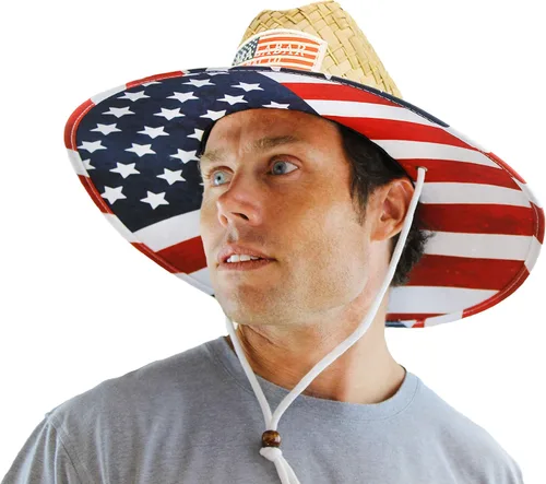 Vista 9 de Sombrero de paja con estampado de tela para hombres y mujeres, sombrero de salvavidas, playa, natación, crucero, tabla de remo, barco, pesca, se