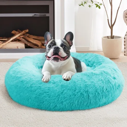 Vista 37 de JOLLYVOGUE - Cama calmante para perros y gatos pequeños y medianos, antiansiedad, redonda, suave, acogedora con parte inferior antideslizante