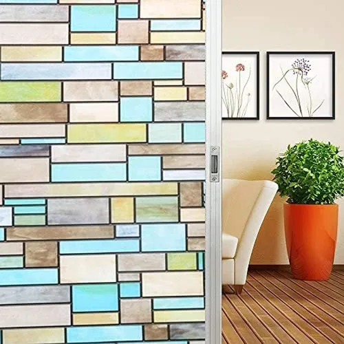 Vista 6 de Niviy Película de vitrales para ventana, impermeable, estática, 11.8 x 78.7 pulgadas, sin adhesivo, decoración de ventana de vidrio para baño