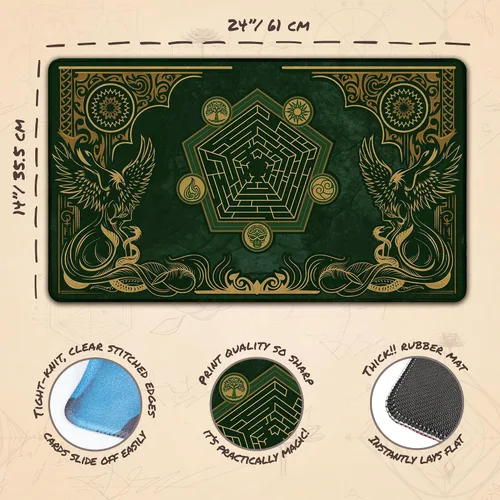 Vista 4 de Emerald Phoenix (cosida) – Alfombra de juego MTG – Compatible con Magic the Gathering Playmat – Play MTG, YuGiOh, TCG – Diseños artísticos