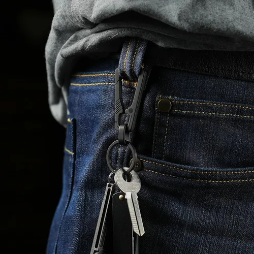 Vista 3 de Llavero con mosquetón de titanio KeyUnity, organizador EDC de liberación rápida con llavero KM04BK
