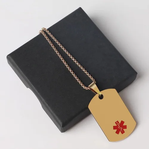 Vista 5 de Collar de alerta médica, etiqueta grabada con láser, grabado personalizado, etiqueta de identificación de acero inoxidable, colgante para hombres