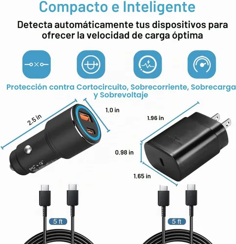 Vista 2 de Samsung Tipo C Cargador Super Fast Charging Kit,25W USB C Wall/Car Charger
