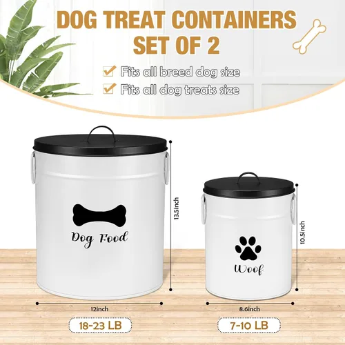 Vista 2 de DoubleFill Juego de 2 recipientes de metal extra grandes de almacenamiento de alimentos para perros, 23 + 10 libras, tarros herméticos