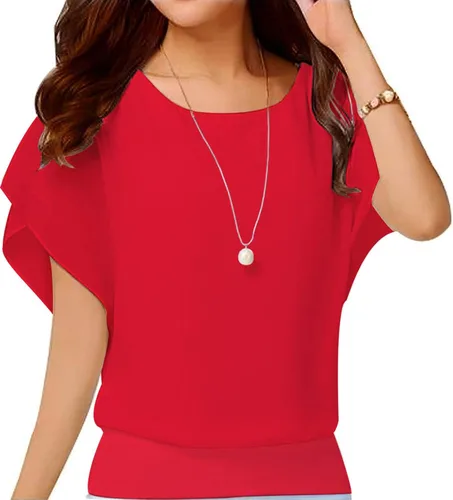 Vista 49 de VIISHOW - Blusa de gasa y de manga corta para mujer, estilo holgado y casual Negro