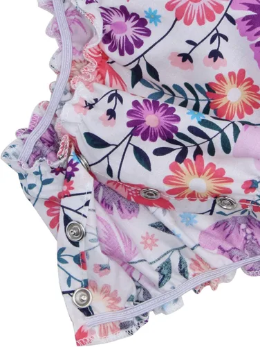 Vista 5 de Mameluco de verano con diseño floral y volantes para niña bebé, con diadema