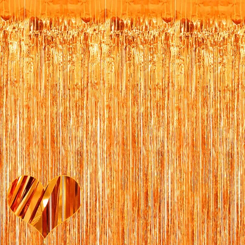 Vista 11 de Paquete de 4 cortinas nuevas de flecos amarillos como telón de fondo, 3.2 pies x 9.8 pies de serpentinas de cortinas de flecos de papel metálico