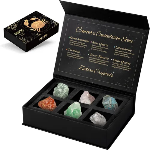 Vista 18 de Conjunto de regalo de cristales de Acuario, signos del zodiaco, piedras de nacimiento de cristales curativos con caja de horóscopo, cristales
