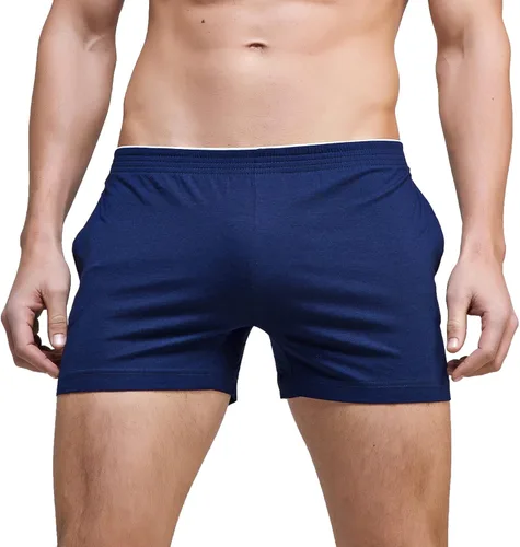 Vista 4 de Pantalones cortos de pijama para hombre con bolsillos marino