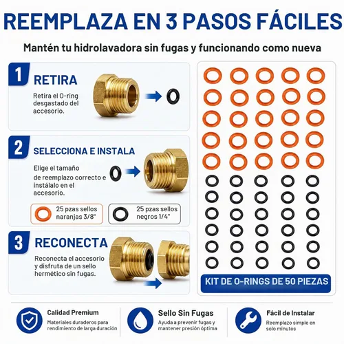 Vista 5 de Kit de 50 juntas tóricas para hidrolimpiadora a presión, sellos de repuesto de goma NBR de 1/4 y 3/8 pulgadas para Karcher Sun Joe Ryobi Greenworks