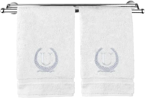Vista 137 de Toalla de mano con monograma, regalo personalizado, 16 x 30 pulgadas, letra blanca bordada con diseño de corona en toalla negra, extra absorbente