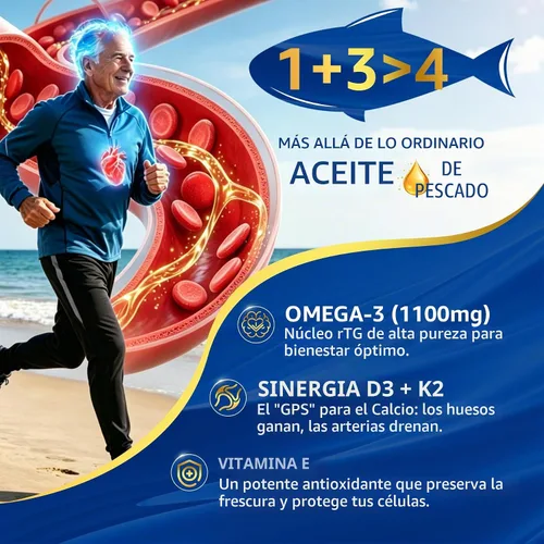 Vista 3 de Omega-3 Fish Oil Supplement 1250mg, Vitamin D3 5000IU, K2 E, 3-Month Supply