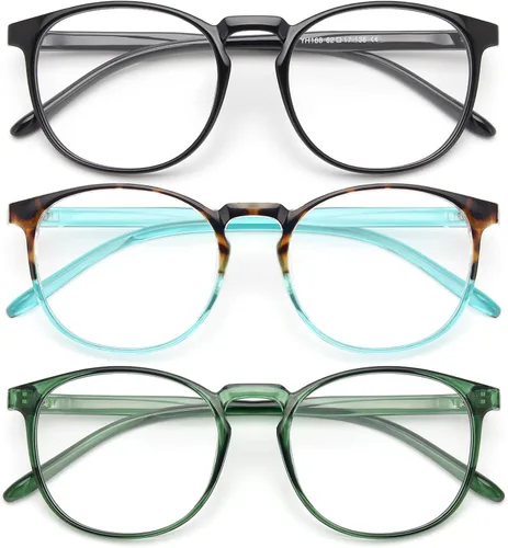 Vista 14 de IBOANN - Lentes con filtro de luz azul para mujeres y hombres, paquete de 3 unidades, armazón redonda estilo retro a la moda, lentes falsos vintage