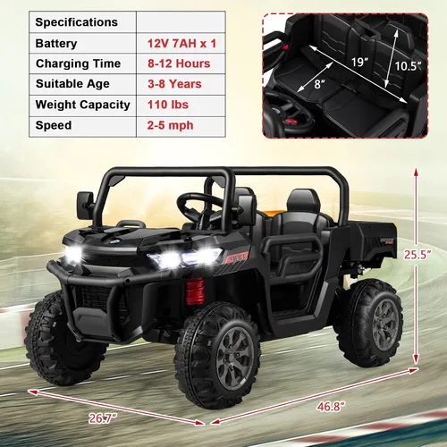 Vista 6 de Costzon Camión volquete con control remoto, UTV eléctrico de 12 V para niños con cama volquete eléctrica, función de balanceo, pala, 4 suspensiones