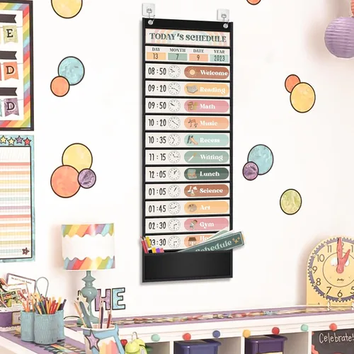 Vista 6 de Set de Tablas de Bolsillo de Horario Diario con Tema Boho, Decora Tu Aula o Hogar para Pre-Kinder a Sexto Grado, Negro
