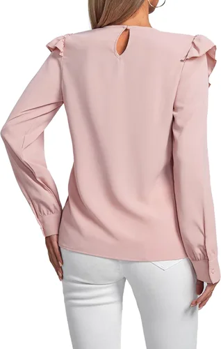 Vista 2 de LYANER Blusa de manga larga con cuello redondo y volantes para mujer