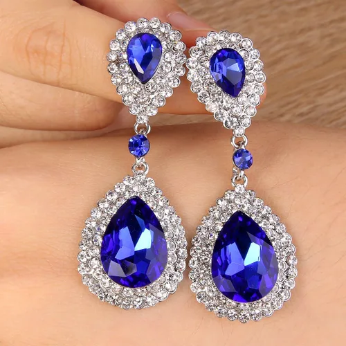 Vista 4 de BriLove Aretes colgantes de cristal para novia de moda para mujer, Cristal