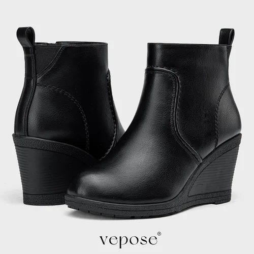 Vista 5 de Vepose Botines de cuña 9679 para mujer, botines clásicos con cremallera lateral para mujer
