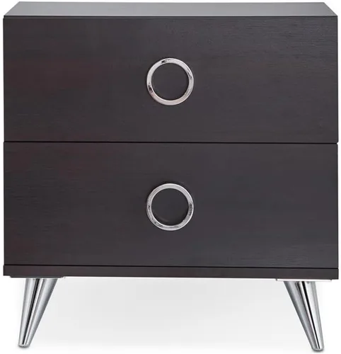 Vista 5 de Acme Elms Mesita de noche de madera de 2 cajones con asas de anillo en color espresso