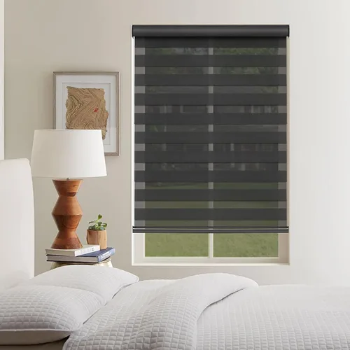 Vista 7 de Pumkust Persianas enrollables de doble capa sin cordones estilo cebra para ventanas, día y noche, persianas enrollables de doble capa, filtro de luz